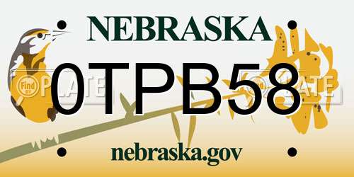 0TPB58 Nebraska License Plate