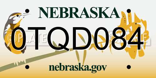 0TQD084 Nebraska License Plate