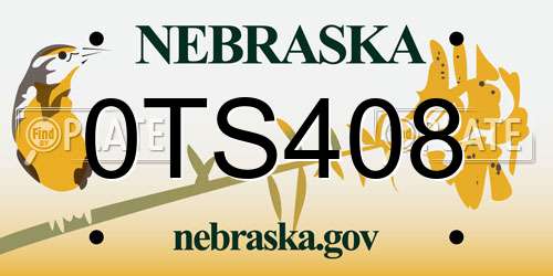0TS408 Nebraska License Plate