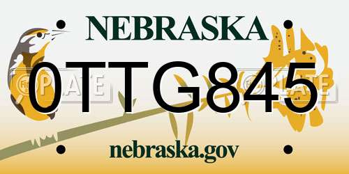 0TTG845 Nebraska License Plate