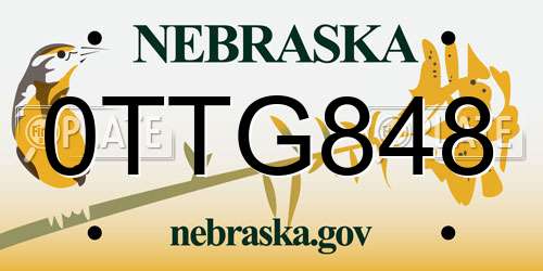 0TTG848 Nebraska License Plate