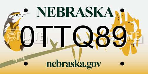 0TTQ89 Nebraska License Plate