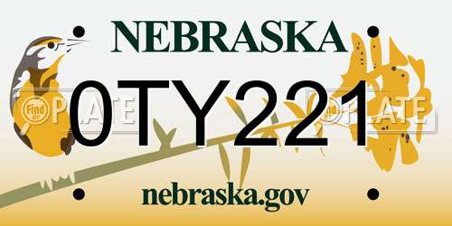 0TY221 Nebraska License Plate
