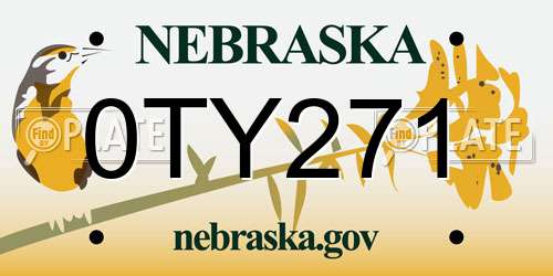 0TY271 Nebraska License Plate
