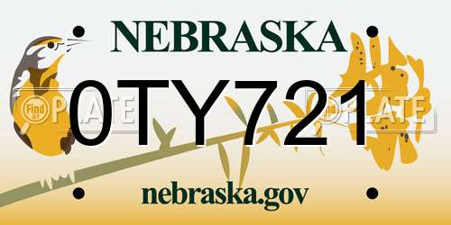 0TY721 Nebraska License Plate