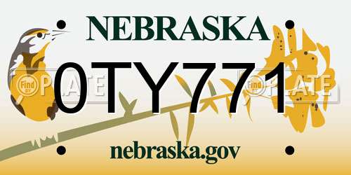 0TY771 Nebraska License Plate