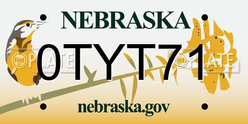 0TYT71 Nebraska License Plate