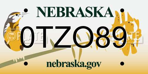 0TZO89 Nebraska License Plate