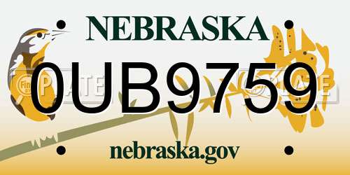 0UB9759 Nebraska License Plate