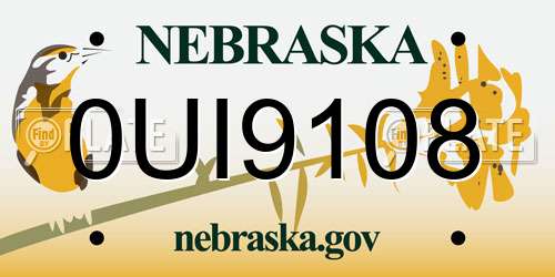 0UI9108 Nebraska License Plate