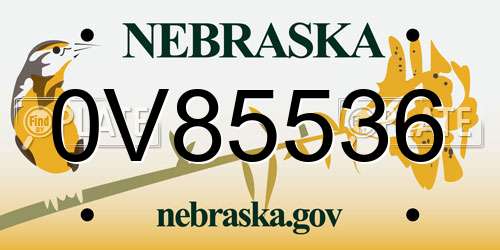 0V85536 Nebraska License Plate