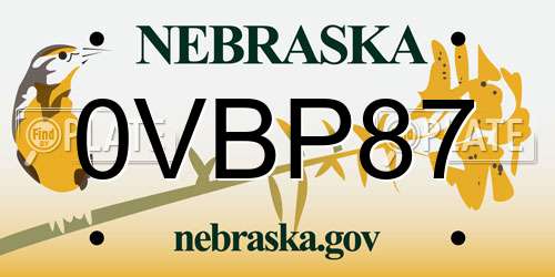 0VBP87 Nebraska License Plate