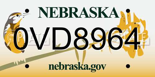 0VD8964 Nebraska License Plate