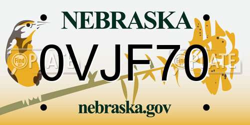 0VJF70 Nebraska License Plate