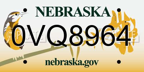 0VQ8964 Nebraska License Plate
