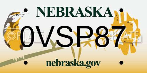 0VSP87 Nebraska License Plate