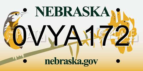 0VYA172 Nebraska License Plate