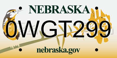 0WGT299 Nebraska License Plate