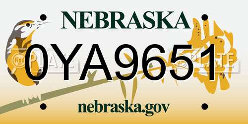 0YA9651 Nebraska License Plate