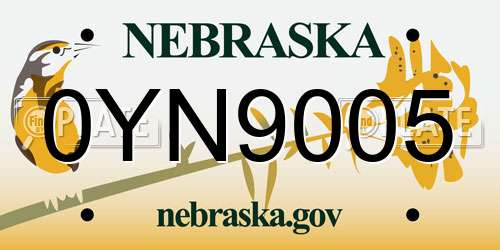 0YN9005 Nebraska License Plate