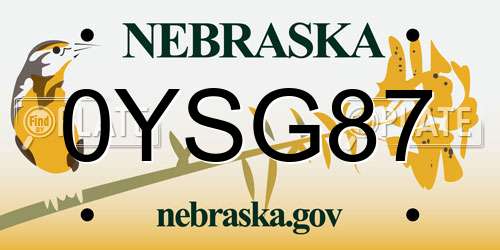 0YSG87 Nebraska License Plate