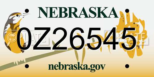 0Z26545 Nebraska License Plate
