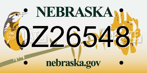 0Z26548 Nebraska License Plate