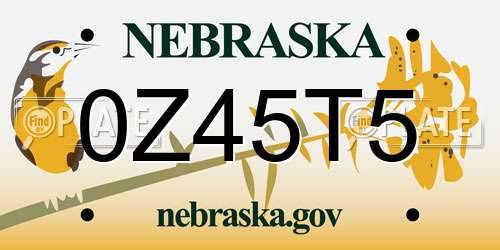 0Z45T5 Nebraska License Plate