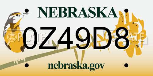 0Z49D8 Nebraska License Plate