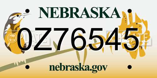 0Z76545 Nebraska License Plate
