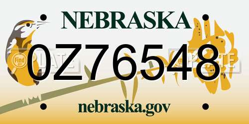 0Z76548 Nebraska License Plate
