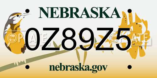 0Z89Z5 Nebraska License Plate
