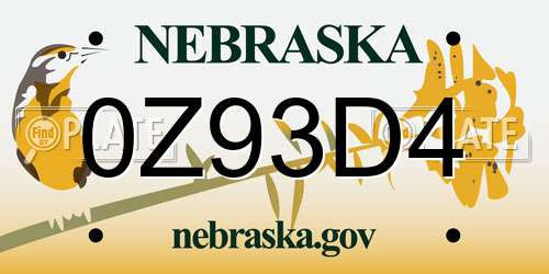 0Z93D4 Nebraska License Plate