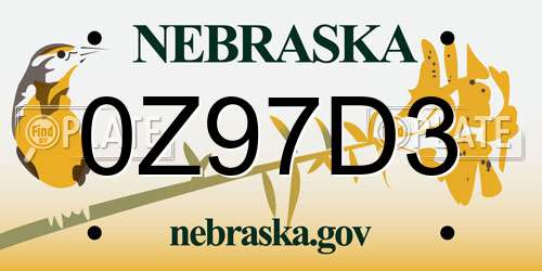 0Z97D3 Nebraska License Plate