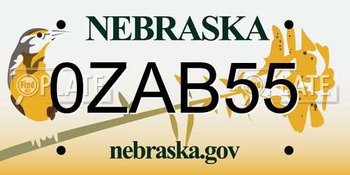 0ZAB55 Nebraska License Plate