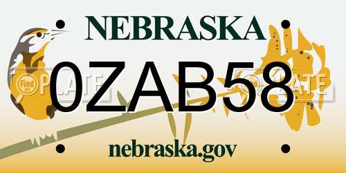 0ZAB58 Nebraska License Plate