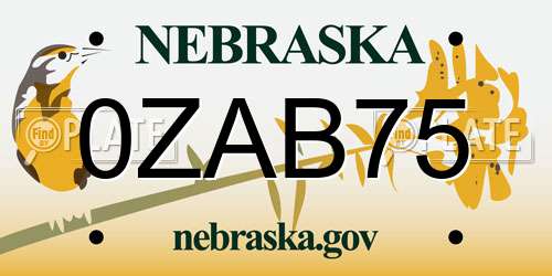 0ZAB75 Nebraska License Plate