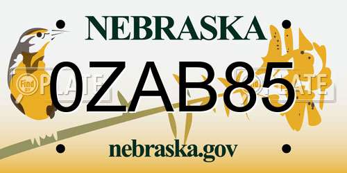 0ZAB85 Nebraska License Plate