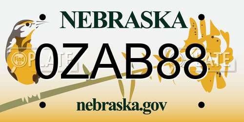 0ZAB88 Nebraska License Plate