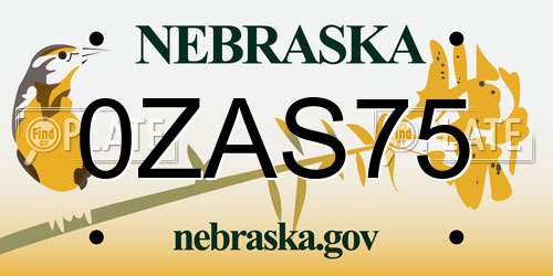 0ZAS75 Nebraska License Plate