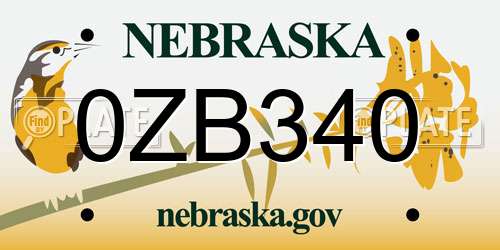 0ZB340 Nebraska License Plate