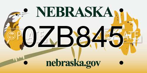 0ZB845 Nebraska License Plate