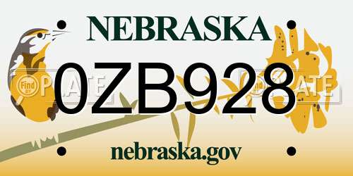 0ZB928 Nebraska License Plate