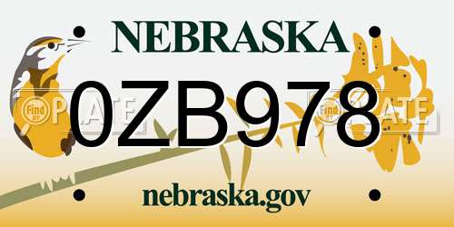 0ZB978 Nebraska License Plate