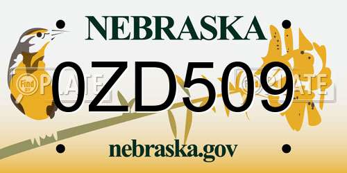 0ZD509 Nebraska License Plate