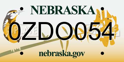 0ZDO054 Nebraska License Plate
