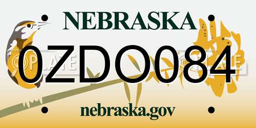0ZDO084 Nebraska License Plate