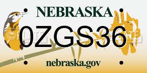 0ZGS36 Nebraska License Plate