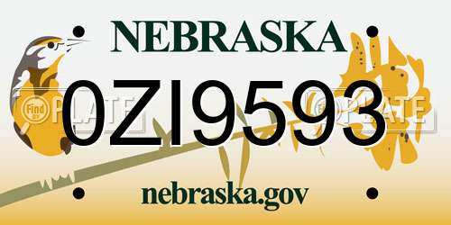 0ZI9593 Nebraska License Plate