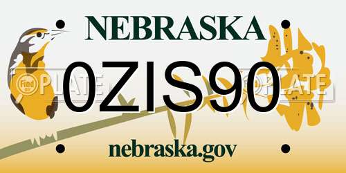 0ZIS90 Nebraska License Plate